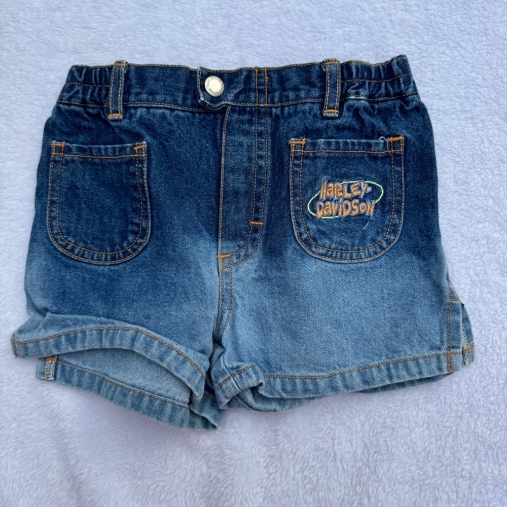 Kids Harley Davidson Jean denim shorts size 3t boys girls unisex biker baby